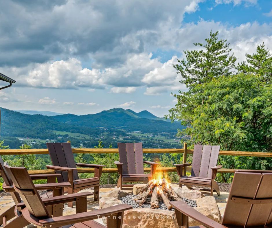 A Step Above Cabin: Unwind by the fire pit with beautiful views all around. Pigeon Forge Cabin Rentals