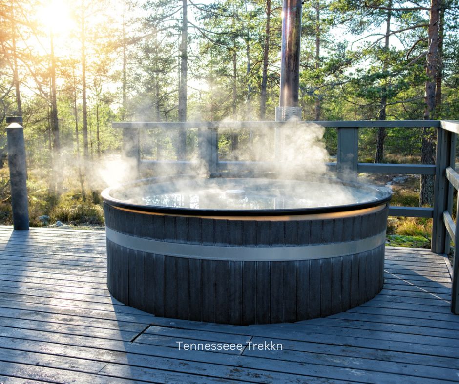  Hot tub overlooking the Smoky Mountains with scenic mountain views. Perfect for Valentines Day in Gatlinburg.