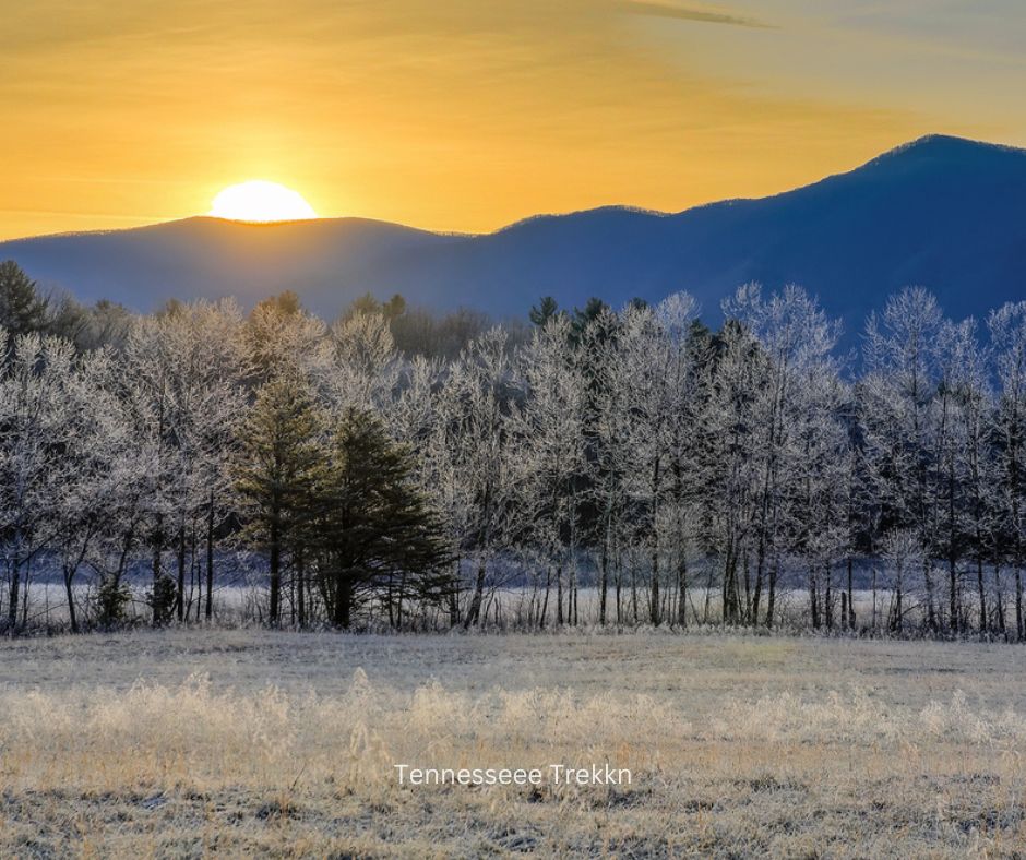 Winter sunrise over the mountains at Cades Cove