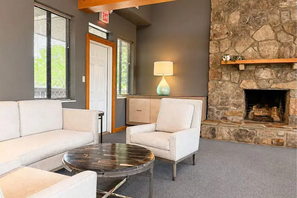 Room with fireplace at the Parkman in Townsend TN