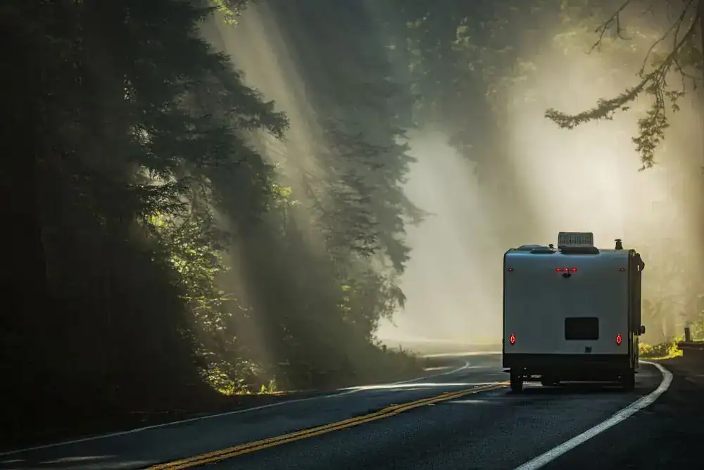 RV on road to one of Pigeon Forges top camgrounds in the Smokies.