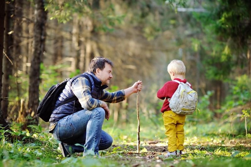 dad with toddler hiking in the Smoky Mountains