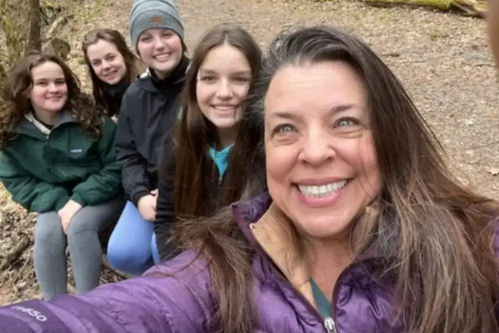 Girls hiking adventure on a family hike in the Smokies.