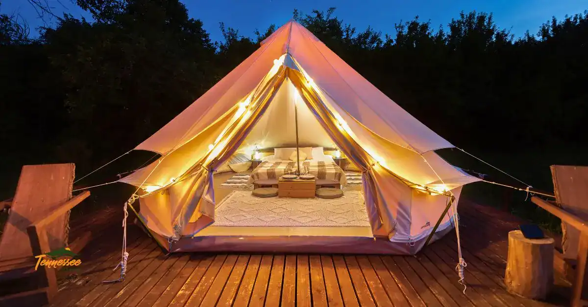 Stylish glamping tent in the woods – part of a guide to luxury camping in Tennessee
