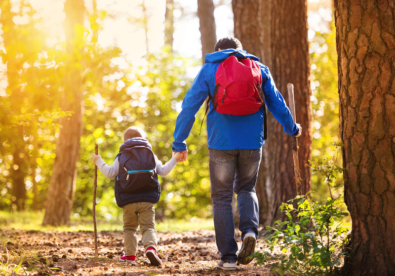 hiking with kids; dad and son hiking in Smoky Mountains