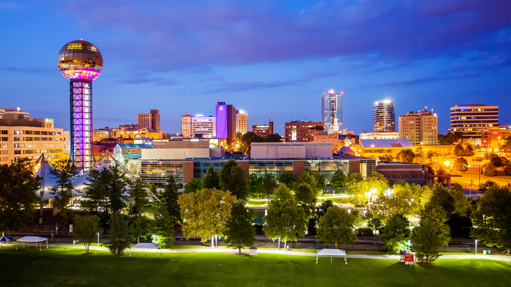 Downtown Knoxville Skyline, including the 1982 World's Fair Sun Sphere.