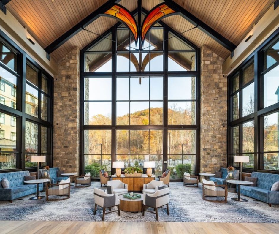 HeartSong Resort, Pigeon Forge, Tennessee.  Large Windows at entrance area