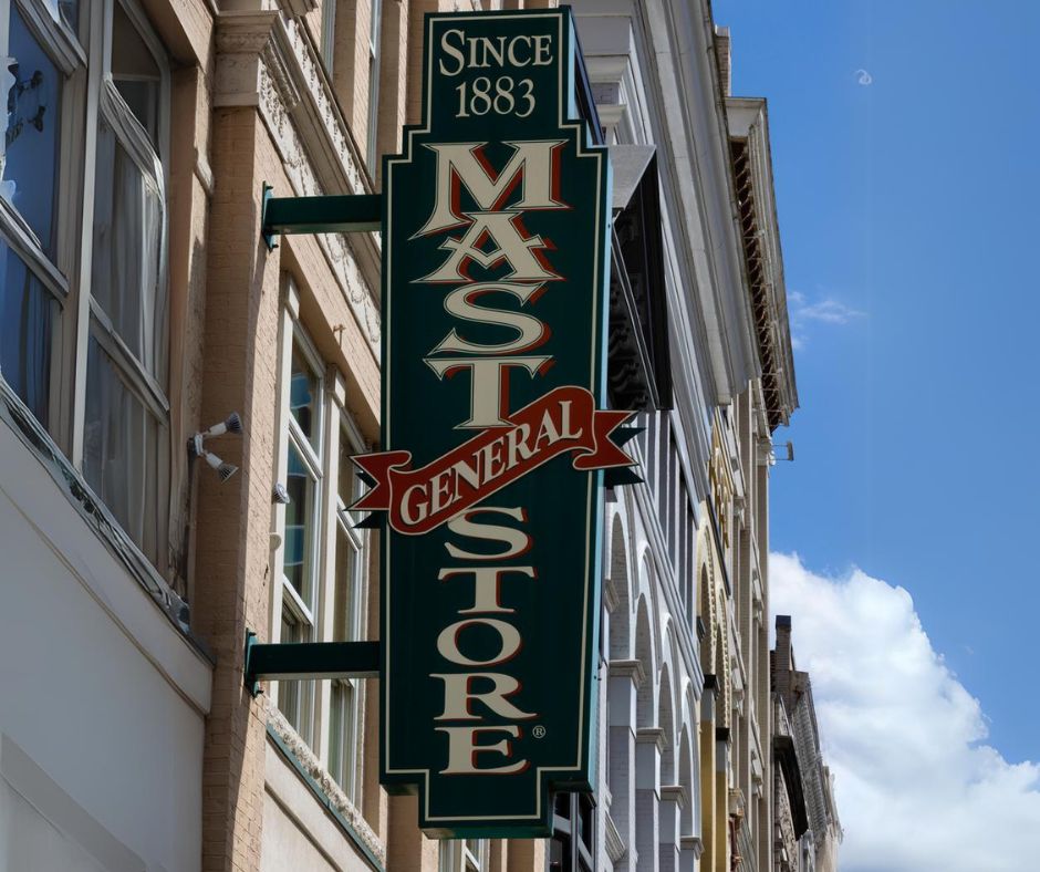 sign of Mast General Store in Downtown Knoxville. Part of 3 day history itenerary