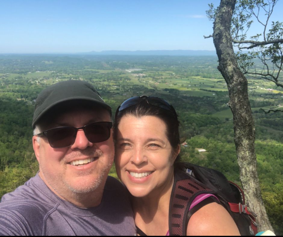 me and my hubby. This is the view from the East Overlook on House Mountain Trail.