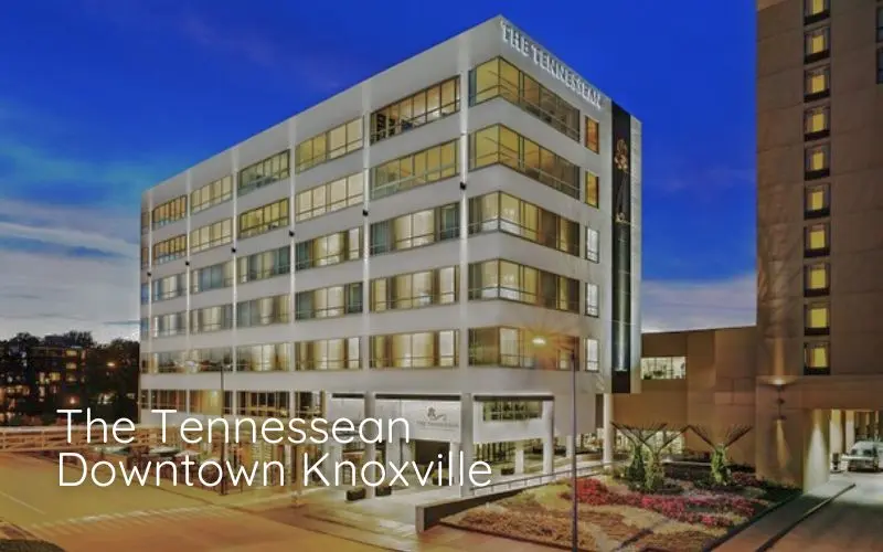 Exterior of The Tennessean Hotel with modern architecture and view of World’s Fair Park