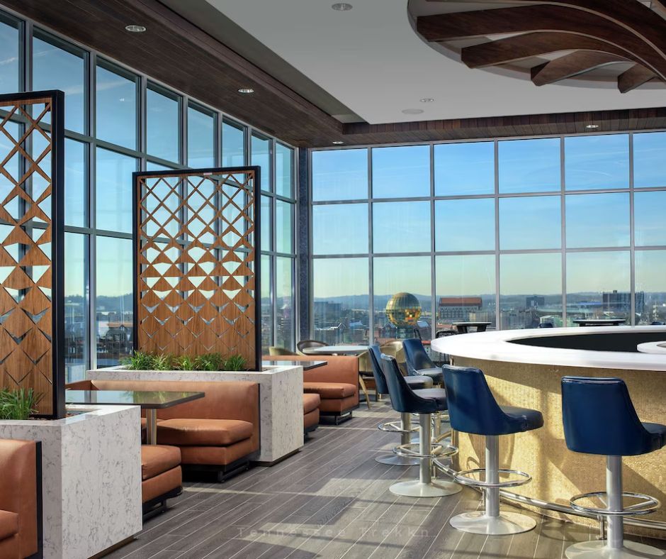 Soak in stunning downtown views with craft cocktails at Radius Rooftop Lounge atop Embassy Suites.