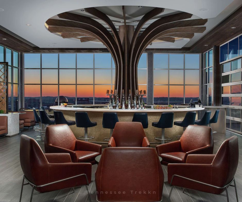 Soak in stunning downtown views with craft cocktails at Radius Rooftop Lounge atop Embassy Suites; Downtown Knoxville