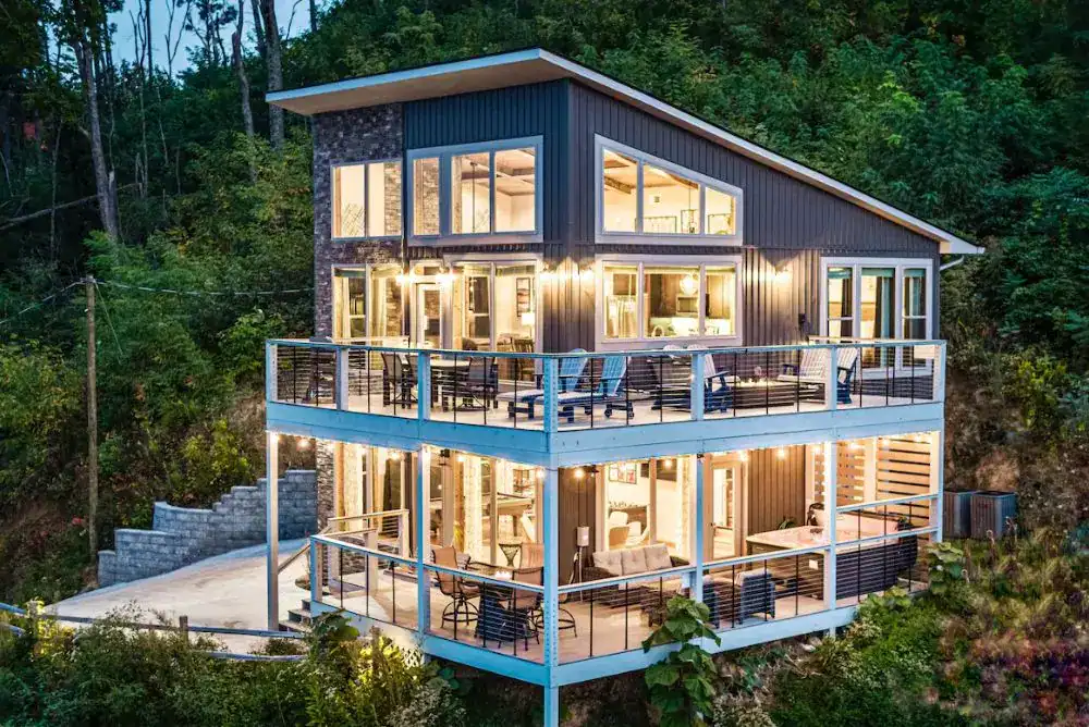 Exterior view at Floating in Heaven - a modern luxury cabin rental in the Smoky Mountains.  