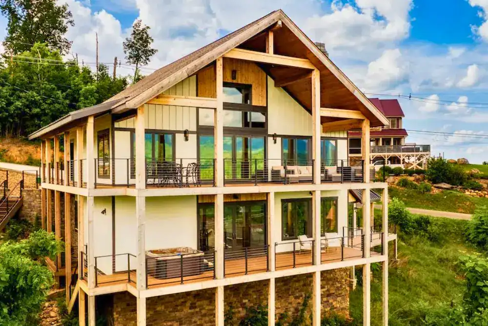 Ridgewood Retreat luxury cabin in Chalet Village Gatlinburg with multiple decks and mountain views.
