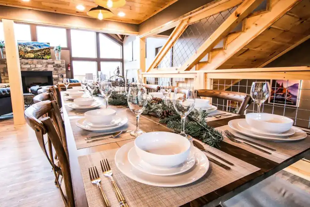 Beautiful dining area at a cabin in the Smoky Mountains. 