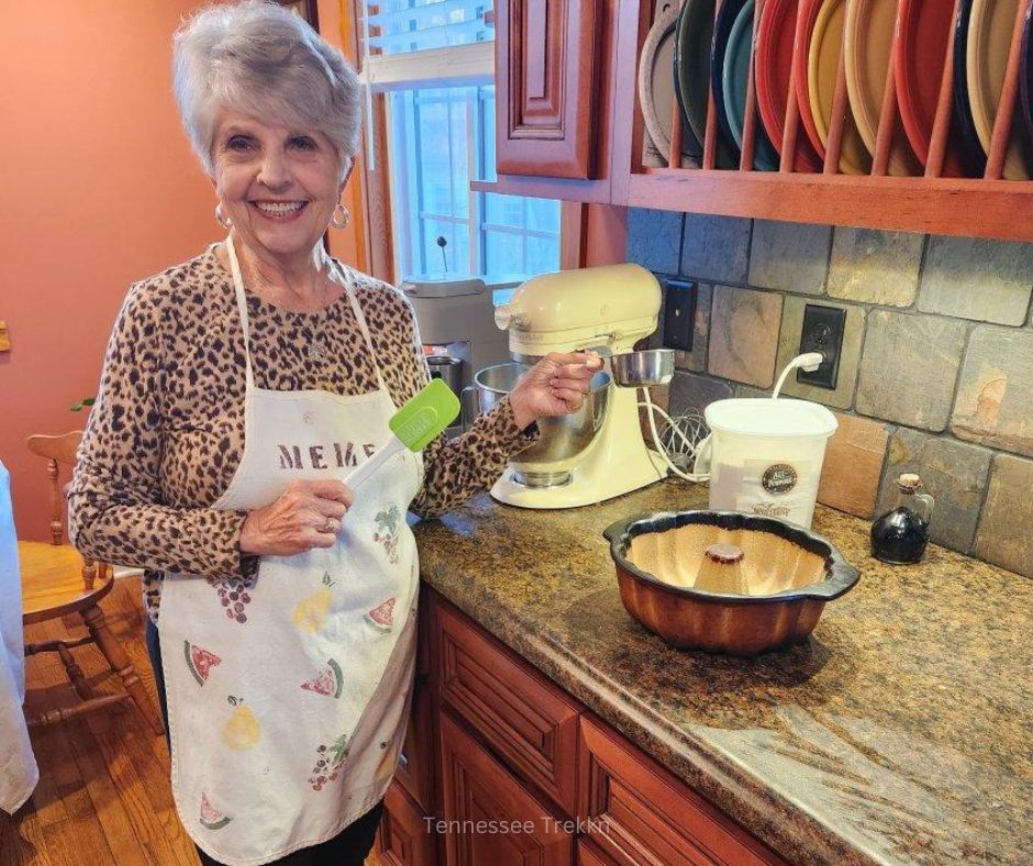 Meme ❤️ in her kitchen, where she shares her love of cooking and baking with family.