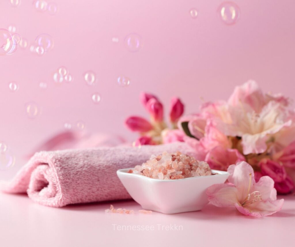 Bath salts paired with a soft washcloth for the perfect relaxation moment.