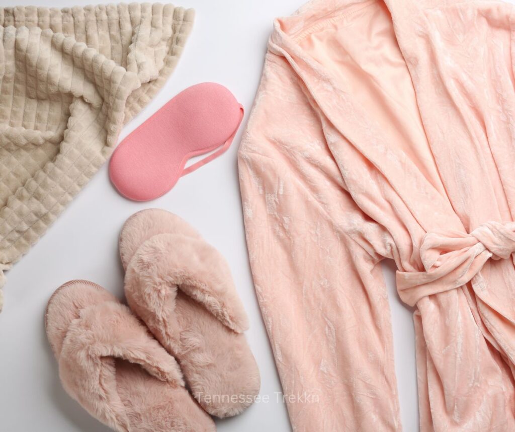 A cozy robe and houseshoes, perfect for relaxing after a long soak in the tub.