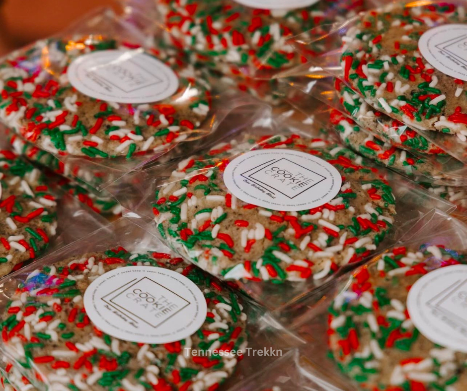 Christmas cookies from The Cookie Crate in Johnson City, featuring festive designs and colorful icing for the holiday season.