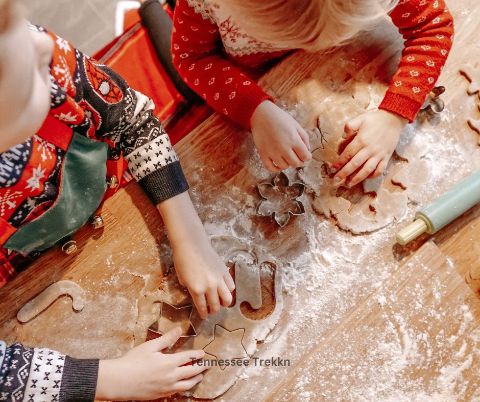 Children using festived shaped cutters, creating holiday fun with a timeless tradition.