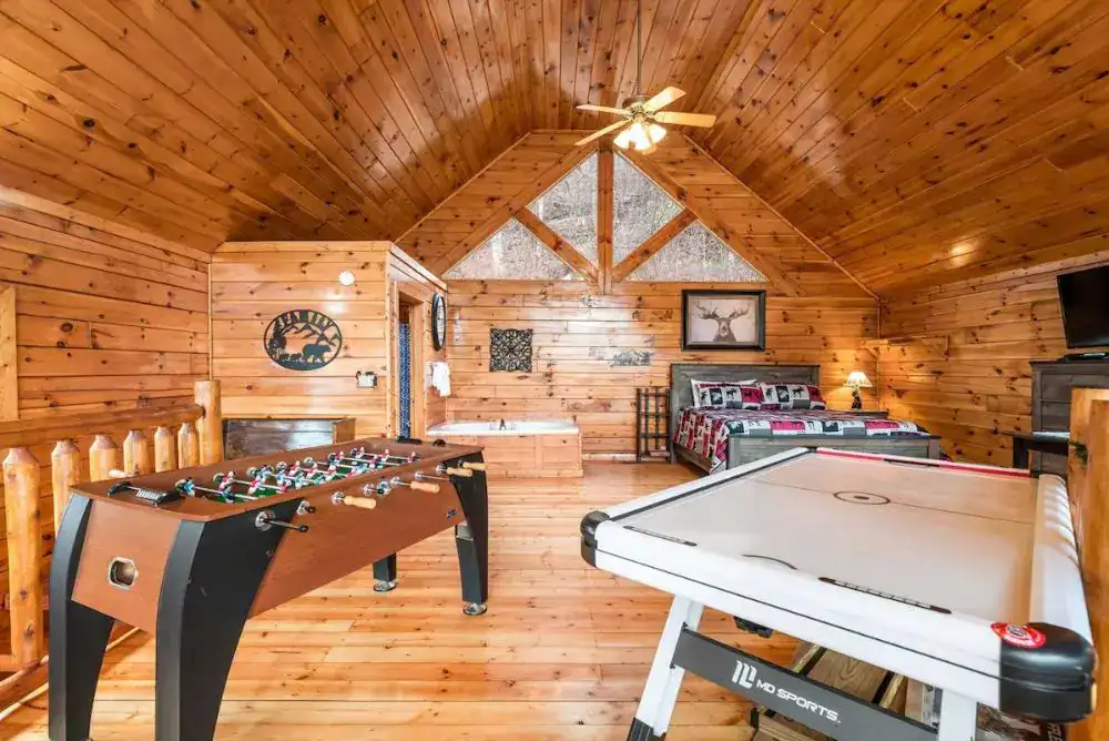 Smoky Mountain cabin game room with entertainment for families and groups