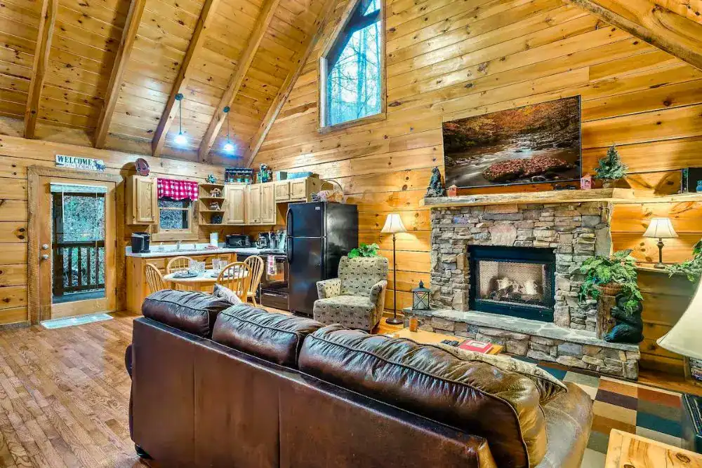 Cozy living area with fireplace. 