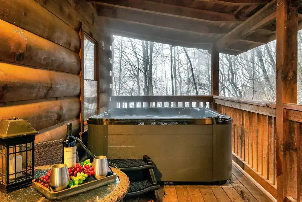 Private hot tub in a mountain getaway.