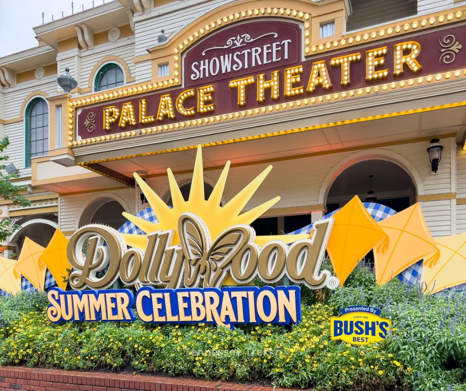 Dollywood Summer Celebration sign in the Smoky Mountains, a must-see attraction and perfect addition to your Tennessee bucket list.