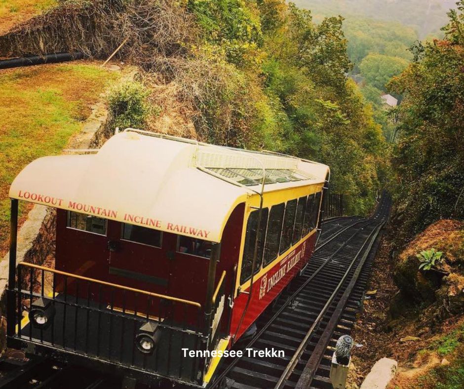 A railway car at the top of Lookout Mountain, part of the Incline Railway, a must for your Tennessee bucket list and unforgettable experiences in Tennessee.