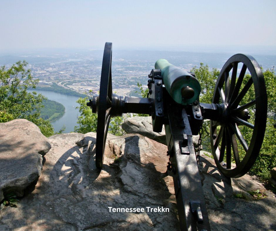 A 20-pounder Parrott rifle cannon at Point Park on Lookout Mountain, offering panoramic views of Chattanooga; a must-see for your Tennessee bucket list and unforgettable experiences in Tennessee.