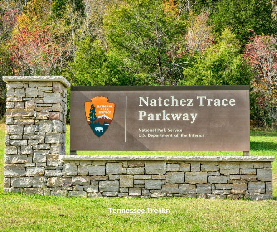 The Natchez Trace Parkway sign near Franklin, Tennessee, marking the entrance to this historic and scenic route