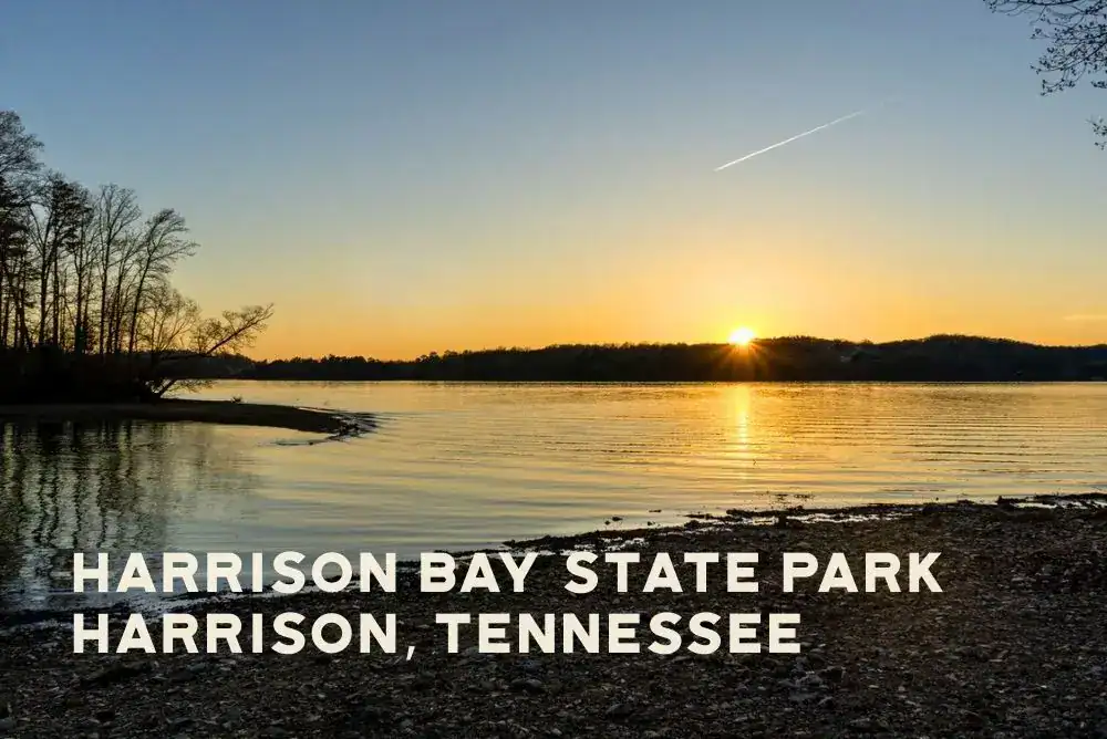 Sunset over Chickamauga Lake at Harrison Bay State Park in Tennessee