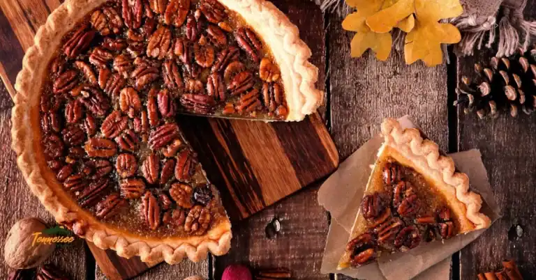 Homemade pecan pie from Meme’s Southern kitchen, served as a holiday dessert in Tennessee.