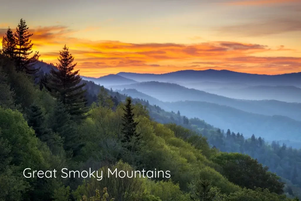 Blue mist covering the mountains in Great Smoky Mountains National Park.
