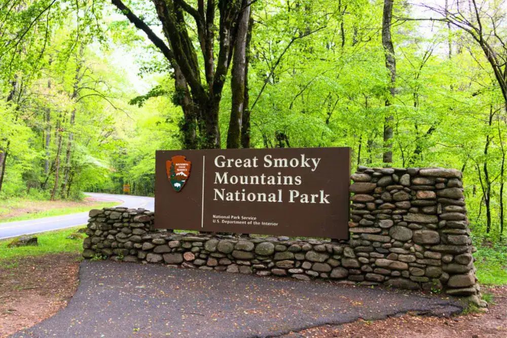Great Smoky Mountains National Park entrance sign—starting point for visitors needing a PARK IT FORWARD parking pass

