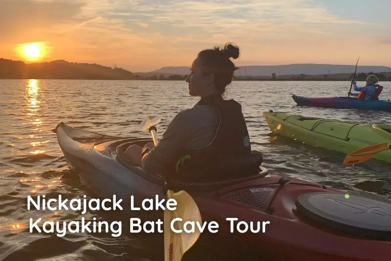 Mom kayaking near the bat cave on Nickajack Lake—one of the most unique gifts for Mom in the Chattanooga area.

