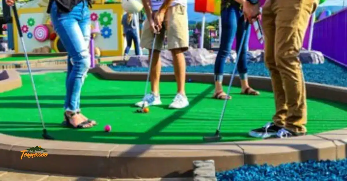 People playing mini golf at a themed course in Pigeon Forge, TN — a popular family-friendly attraction in the Smoky Mountains.