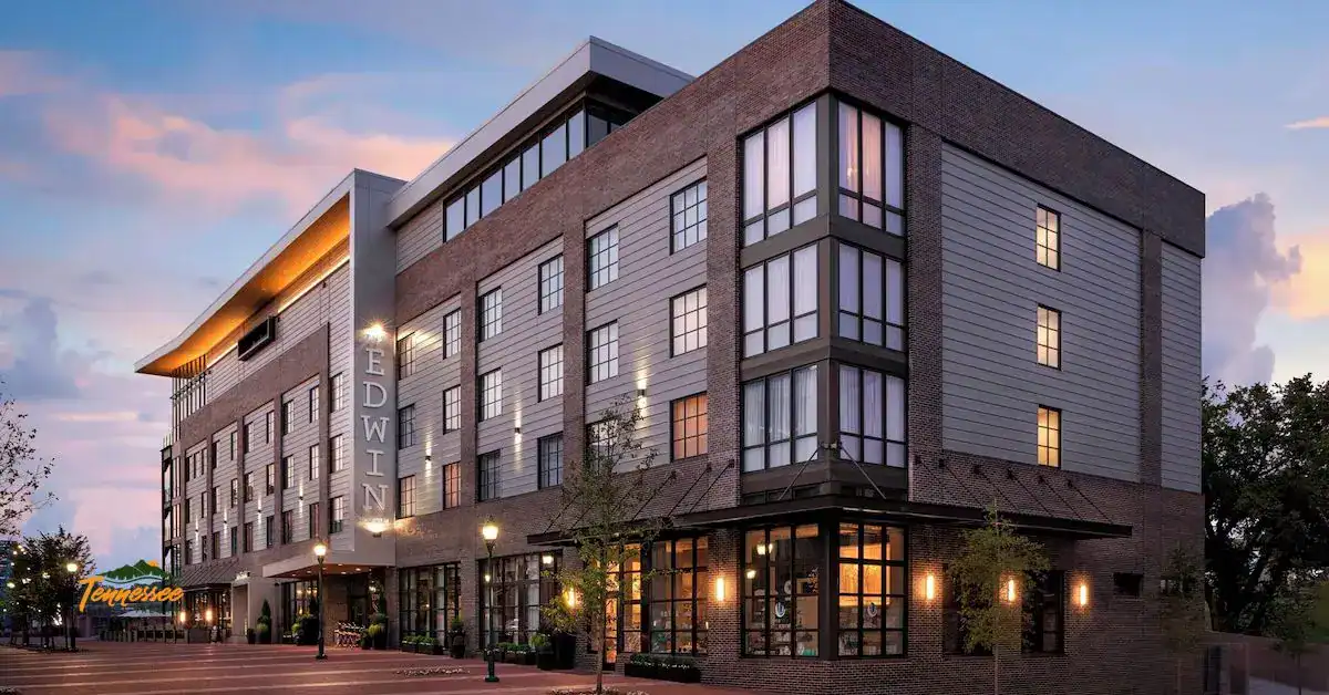 Exterior of The Edwin Hotel in Chattanooga, TN, a boutique luxury hotel with riverfront views and modern Southern design.