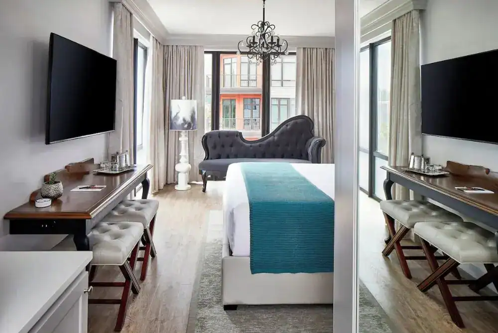 Modern hotel room at The Edwin Hotel Chattanooga TN

