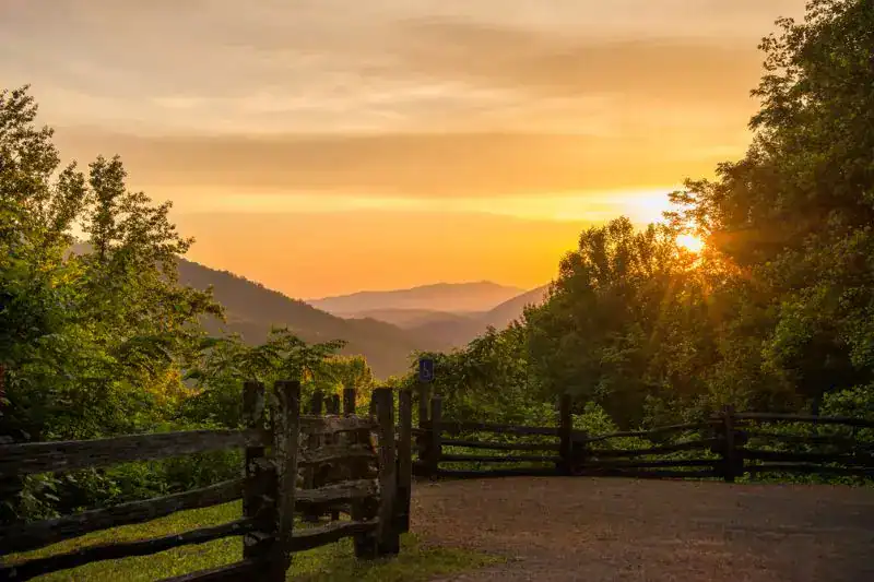 Sunset over the Great Smoky Mountains—layered ridges in Tennessee.