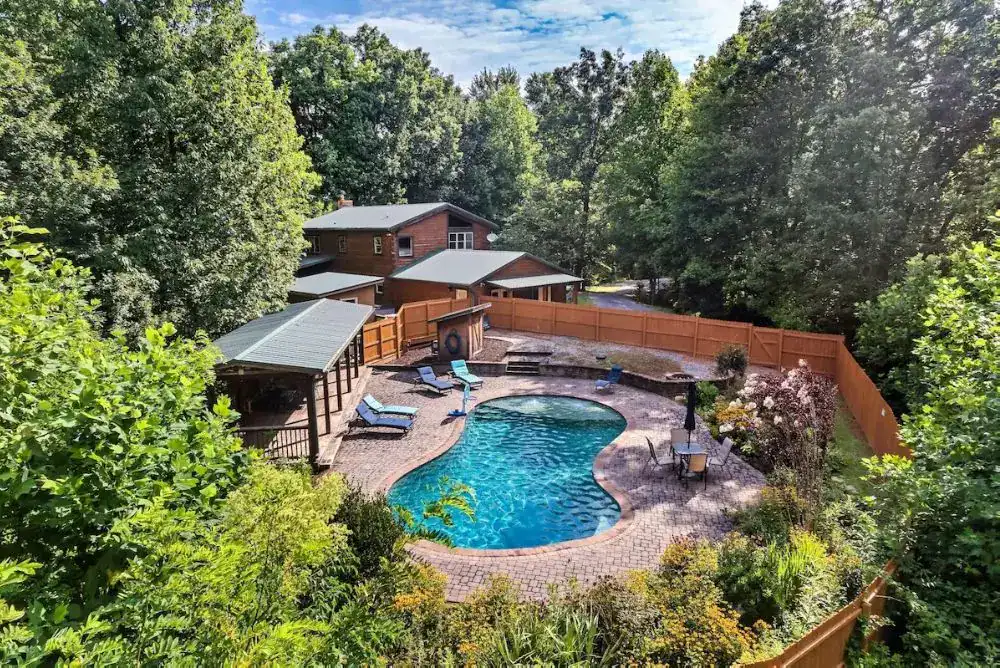 Places to stay in Cosby, TN - Eagles Perch Cabin wtih pool area in the Smokies.