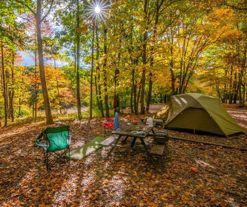Fall camping tent in Cades Cove Campground. 