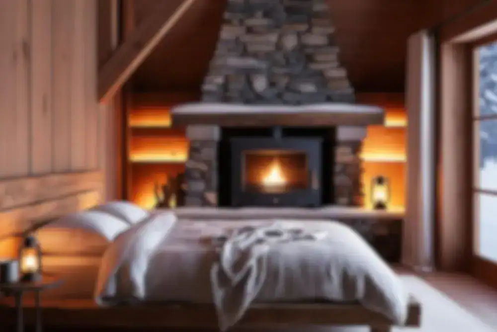 Cozy cabin bedroom in Gatlinburg TN with fireplace – Smoky Mountain stay