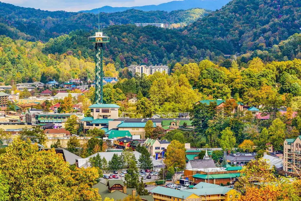 Gatlinburg TN skyline with mountains views near family campgrounds 