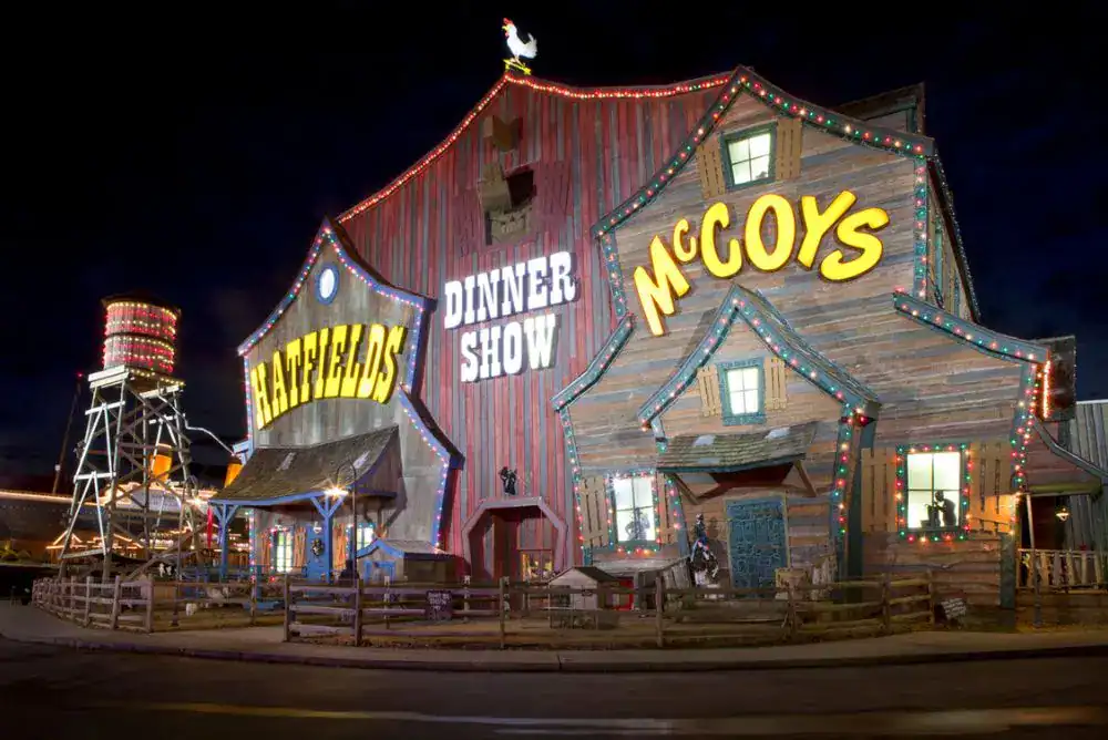 The Hatfield & McCoy Dinner Show in Pigeon Forge, TN, a family-friendly performance with comedy, music, and stunts.