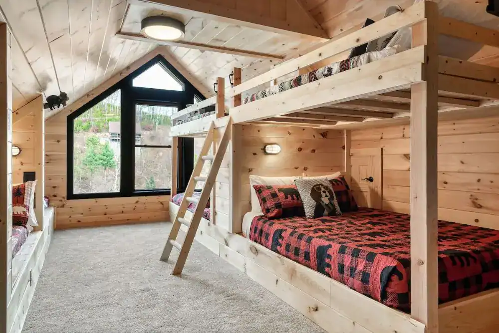Bunk room at Morning Star Cabin Chalet Village, a luxury Gatlinburg cabin rental with plenty of space for families and group getaways.
