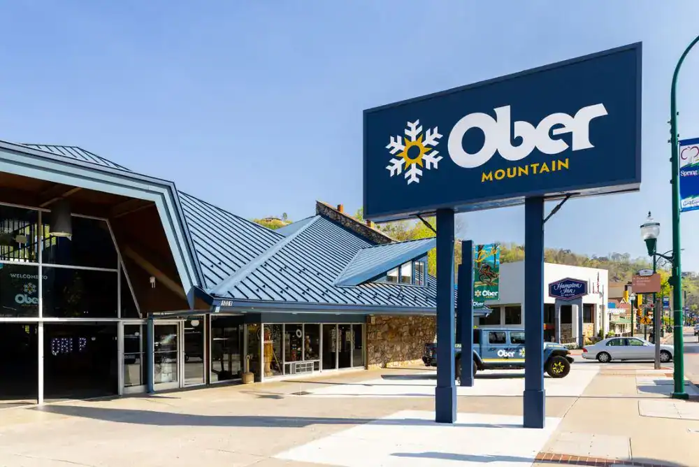 Ski Mountain Coaster at Ober Mountain in Gatlinburg, a popular Smoky Mountain coaster with scenic fall views.