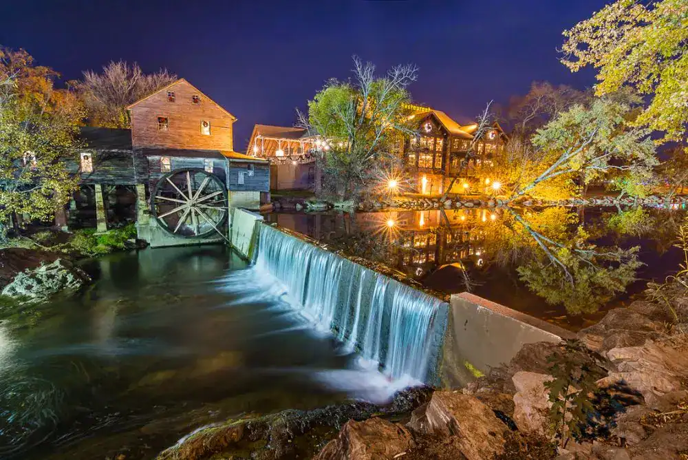 Things to do in the Smoky Mountains – visit the Old Mill waterfall and historic grist mill in Pigeon Forge
