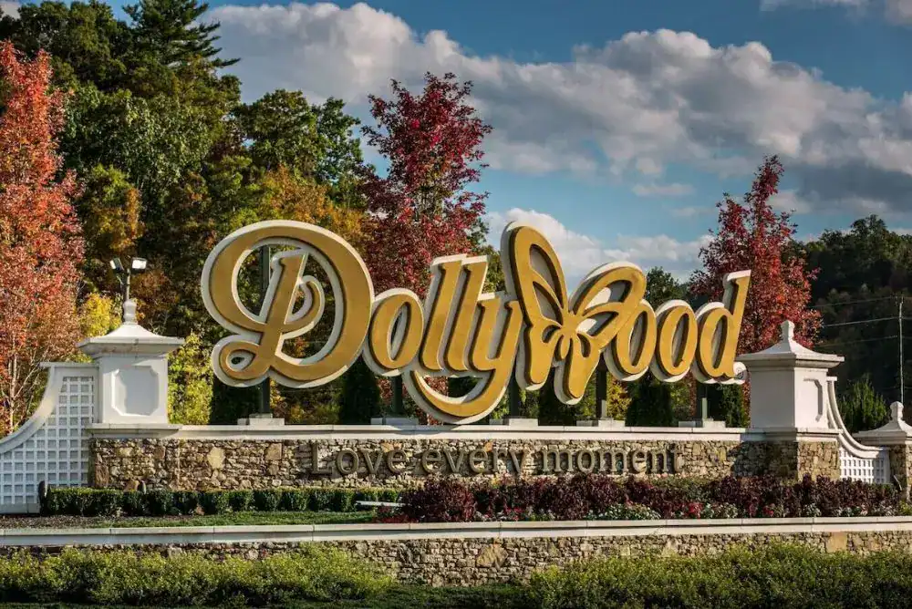 Entrance to Dollywood theme park in Pigeon Forge, TN, one of the top things to do in the Smoky Mountains.