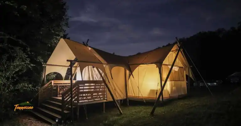 Luxury glamping tents at Under Canvas in the Smoky Mountains.